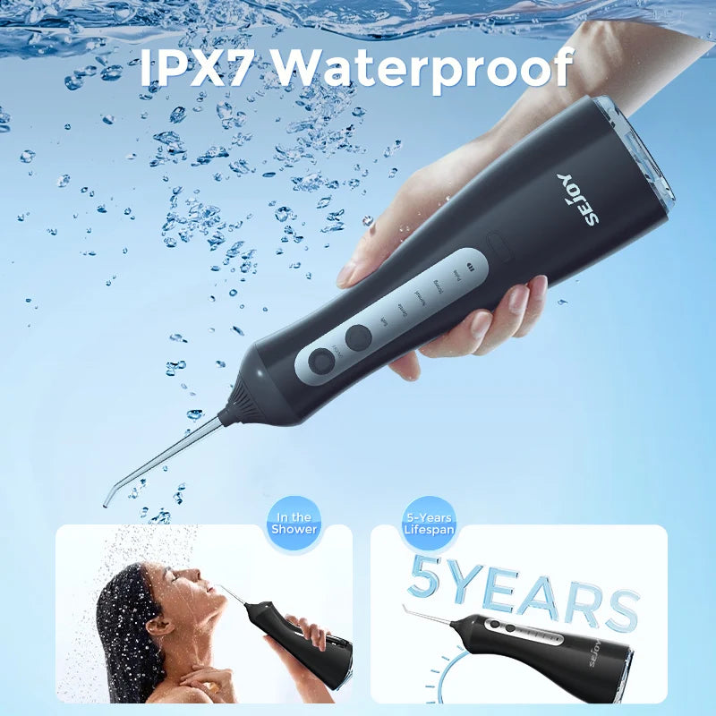 SEJOY Water Flosser Irrigator Dental Teeth Whitening strips Portable 230ML Tank 5 Modes 8 Jet Tips Washing Machine for Home