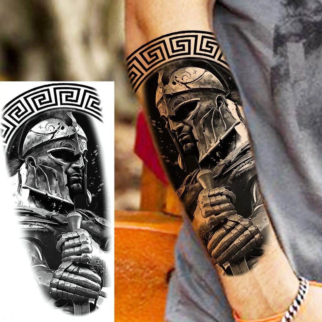 1 Sheet Waterproof Knight Warrior Gladiator Temporary Tattoos For Men Women Realistic Fake Tattoo Sticker  Forearm Tatoos Decals