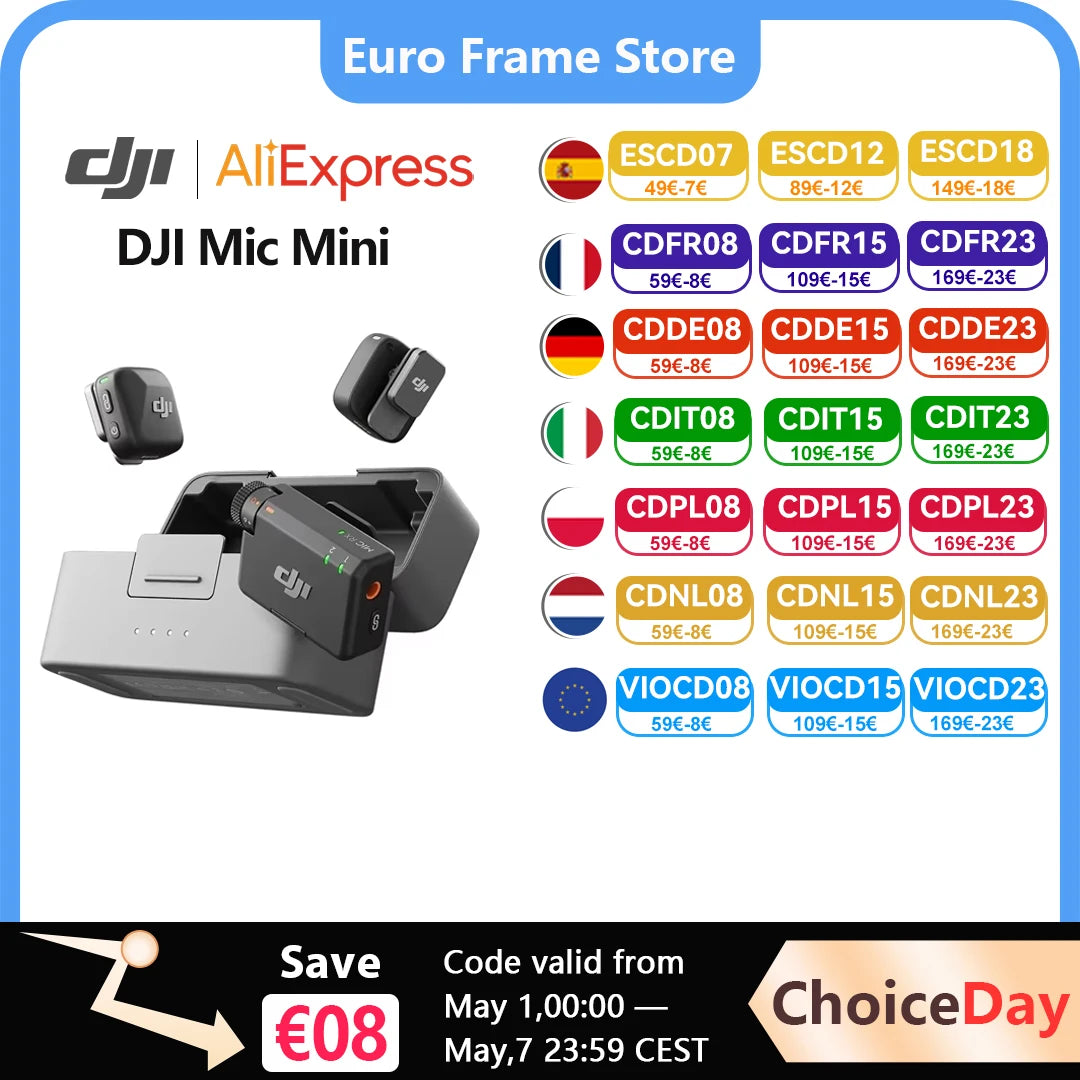 DJI Mic Mini Wireless Microphone (2 TX + 1 RX ) / (1 TX + 1 RX ) with smart Noise Cancelling High-Quality Audio