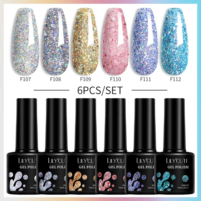 LILYCUTE 7ML 6PCS Neon Gel Nail Polish Set fluorescent Series Color Changing Semi Permanent Soak Off Manicure kit Nail Art Gel
