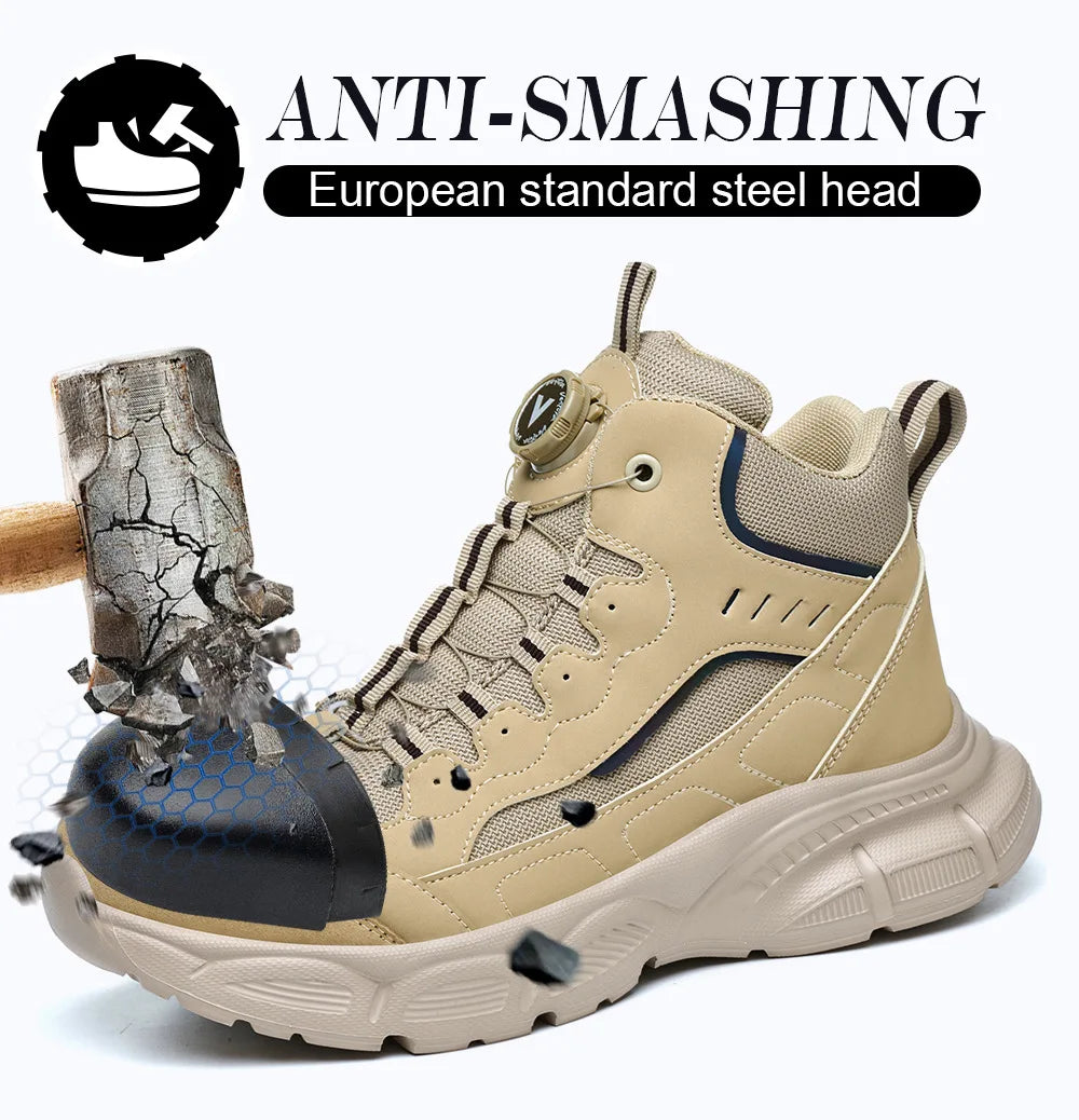 Rotary Buckle Safety Shoes for Man with Steel Toe Cap Anti-smashing, Anti-puncture, Anti-slip Work Safety Boots Industry Welding