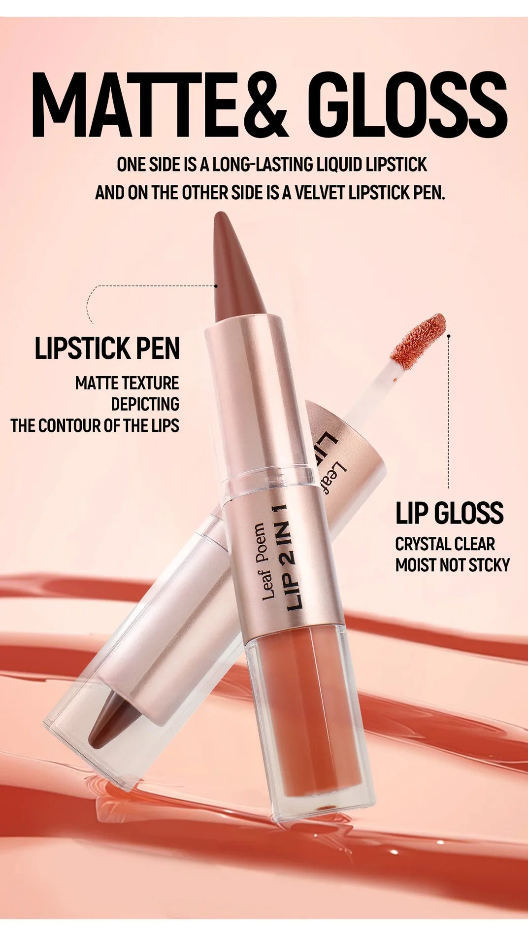 Black Brown Tapered Lip Liner Contour Pencil Double Head Mirror Plumping Lip Glaze Crystal Lip Gloss Sexy Red Lips Tint Makeup