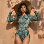 Women's Two Piece Swimwear Long Sleeve Mesh Swimsuit UPF 50+ High Elasticity Padded 2026 New Beach Bathing Suit Beachwear