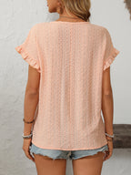 Solid Casual Loose Blouses For Women Fashion 2025 Summer Women's Hollow Short Sleeve Shirts And Blouses Elegant Female Blue Tops