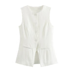 MUJER 2025 White Sleeveless Vest Women Button Summer Vests for Women Jacket Pink Vest Top Women Streetwear Women's Tailored Vest