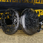 1pc Black Retro Hollow Gear Carved Quartz Pocket Watch Necklace Pendant Clock Chain Men Women Memorial Gift