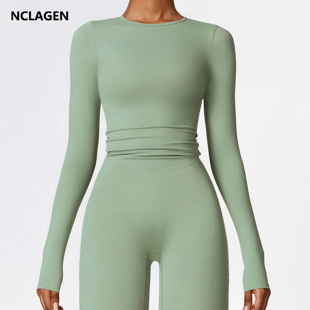 NCLAGEN Yoga Shirts For Women Long Sleeve Winter Fitness Running Gym Clothes Workout Dry Fit Breathable High Elastic Sports Top Main image