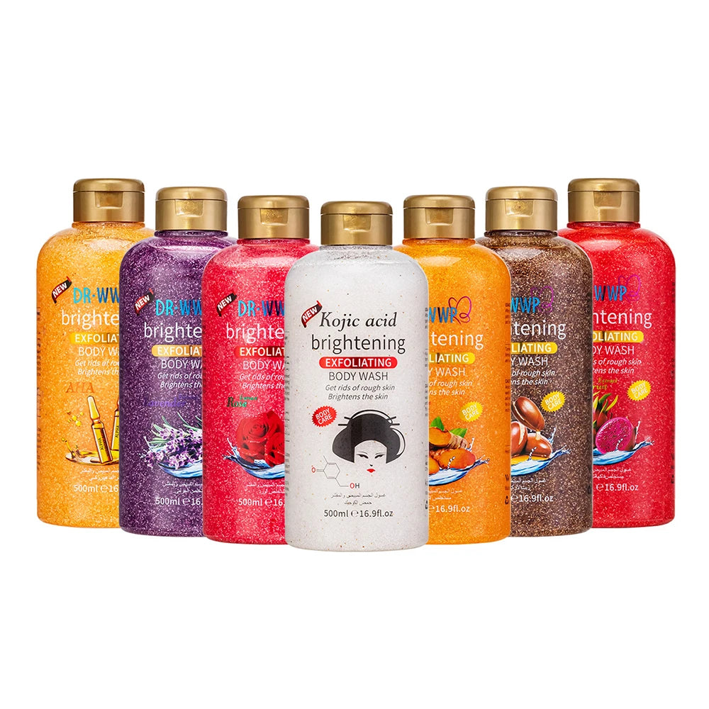 500ml Rose Kojic Acid Lavender Shower Gel Deep Cleansing Brighten Skin Scrub Body Wash Exfoliator Body Care Fragrance Skincare