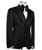 Luxury Suit 2 Pieces Set For Man Beading Tuxedos Lapel One Button Customized Blazer Casual Business Sequined Wedding Groom