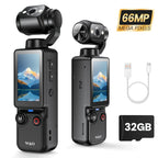 W&O 4K HD Action Camera, 1.9'' CMOS Sensor, 180° Rotatable, USB Rechargeable, Handheld Sports Vlog Camera for Daily Recording