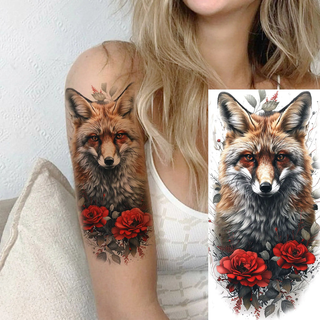1 Sheet Unique Watercolr Lion Tiger Animals Temporary Tattoos Long Lasting Waterproof Fox Owl Fake Tattoo Sticker Body Art Tatoo
