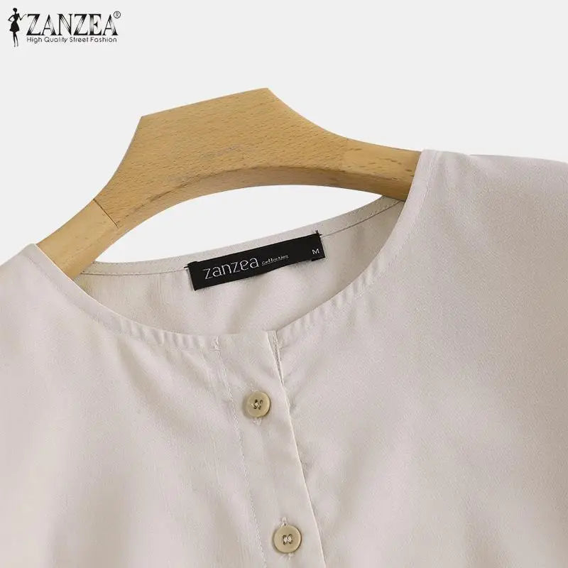 ZANZEA Fashion Autumn Long Sleeve Blouse Women Baggy Shirt Elegant Solid OL Work Tops Causal Loose Holiday Work Blusas Mujer
