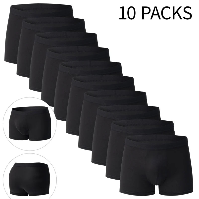 4/10 Piece Set Of Men's Classic Fashion Solid Color Underwear Comfortable Plus Size Teenage Black Boxer Shorts Base Shorts Main image