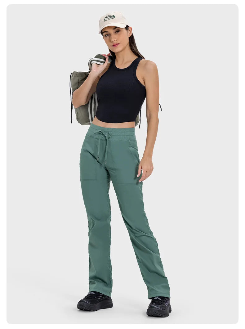 Women Quick Drying Sports Pants Lightweight Breathable Running Fitness High Waisted Loose Wide Leg Casual Yoga Pants 2024 Autumn