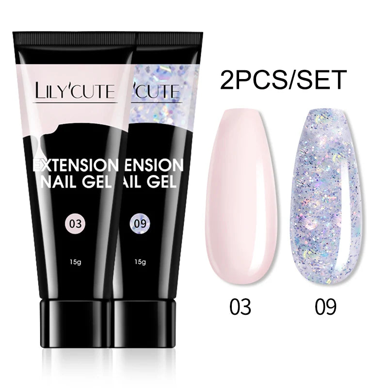 LILYCUTE 15ml Extension Gel Nail Polish Set Quick Nail Prolong With Extend Mold Nail Tips Acrylic Solution Manicure Tools Kit