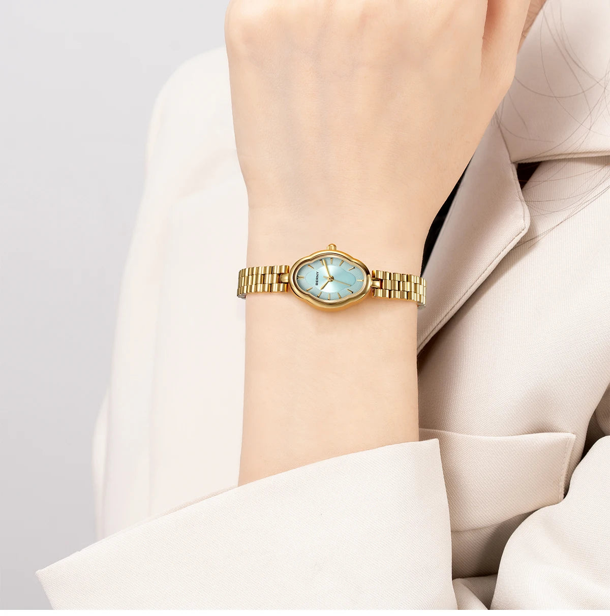 BERNY Gold Watch for Women Ladies Wristwatch Gold Quartz Jewelry Bracelet Set Minimalist Watch Multicolor Small Ladies Watches