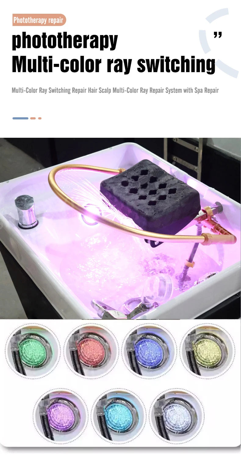 Salon Shampoo Chair With Ceramic Sink, Head Spa Fumigation Washing Station, Modern Bathroom Spa Furniture