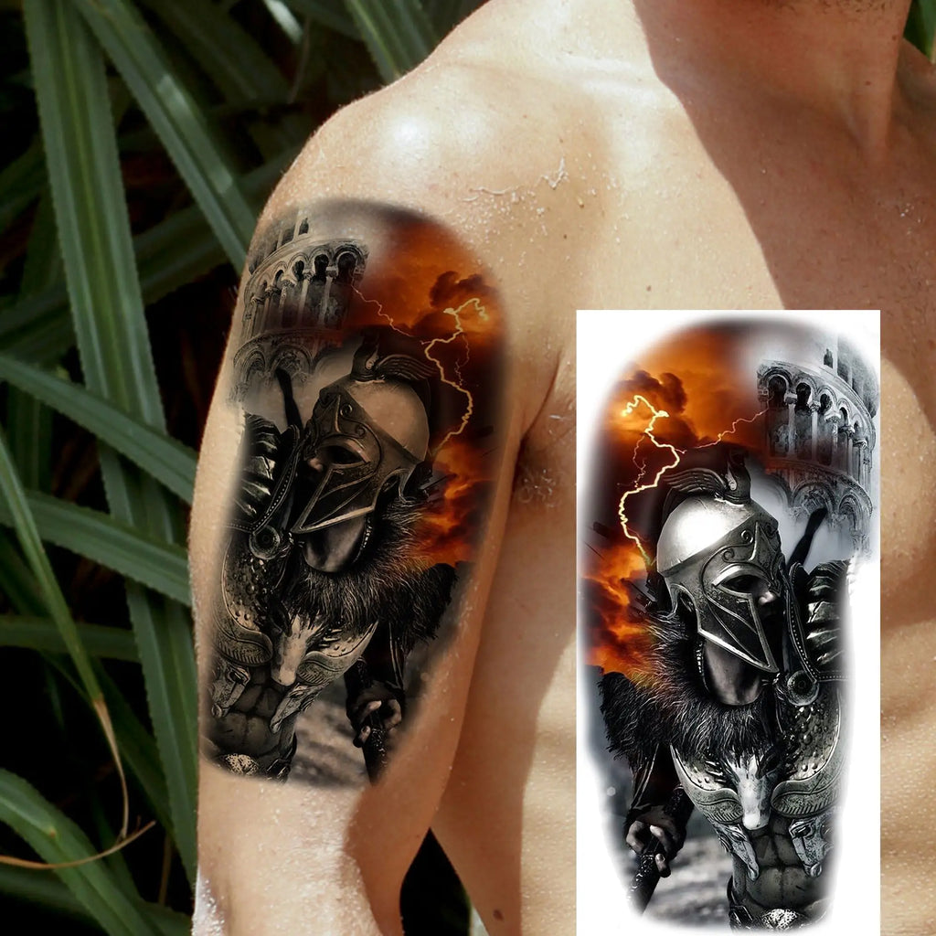 1 Sheet Waterproof Knight Warrior Gladiator Temporary Tattoos For Men Women Realistic Fake Tattoo Sticker  Forearm Tatoos Decals