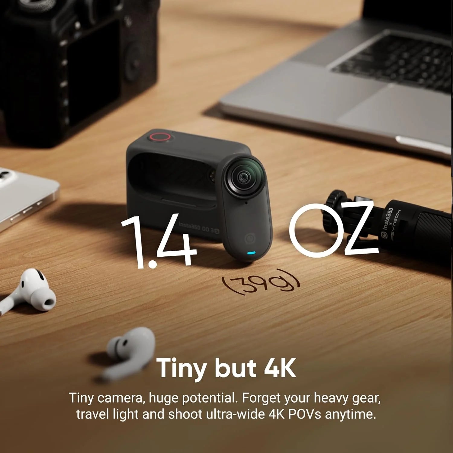 Insta360 GO 3S 128GB (officially refurbish)-Vlog Mini 4K camera, hands-free POV, universal Fixation, Stabilisation