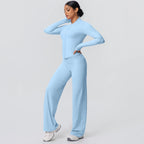 2pieces Quick Drying Sports Fitness Clothing Yoga Set Women Yoga Zipper Long Dleeves High Waisted Breathable Wide Leg Pants Set