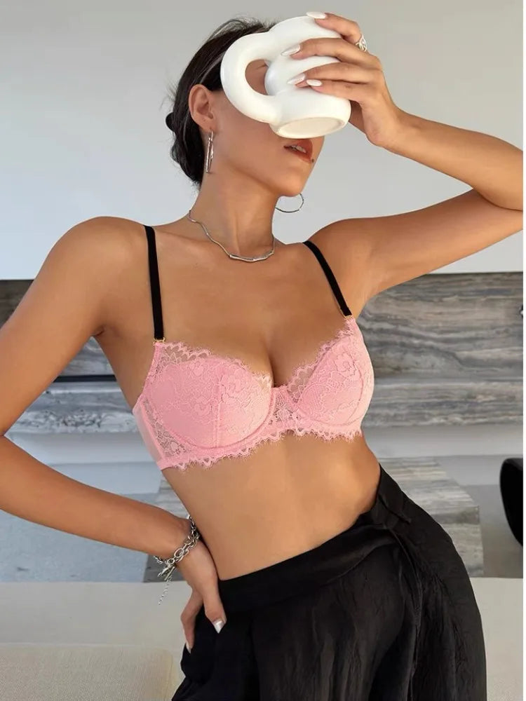 Sexy Lace Bra & Panty Set Minimizer Anti-Sag Full Coverae Adjustable Underwire Big Bust Support Thin Side Support No Spillageg