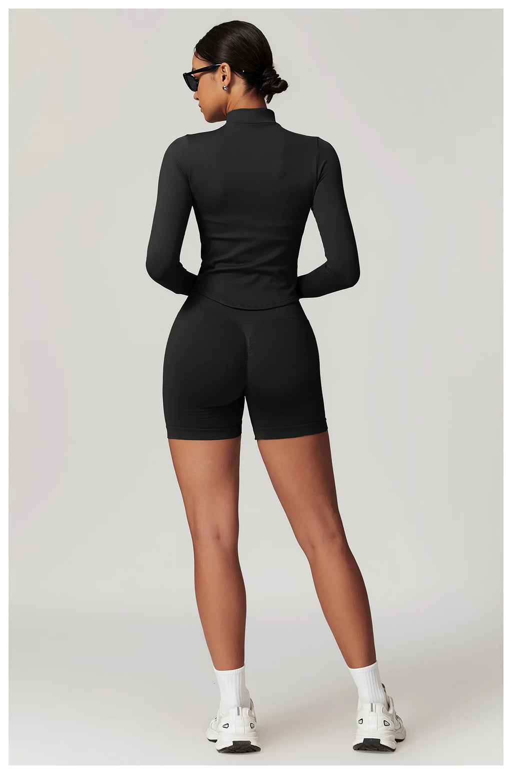 Women's Zipper Crop Sports Jacket Long Sleeve Yoga T-Shirt Solid Quick Dry Fitness Top Gym Running Workout Sportswear