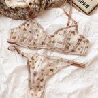 New Lingerie Thongs Set Sexy Ultra Thin Transparent Bra Women Underwire Push Up Bra Set Summer Romantic Peach Heart Underwear