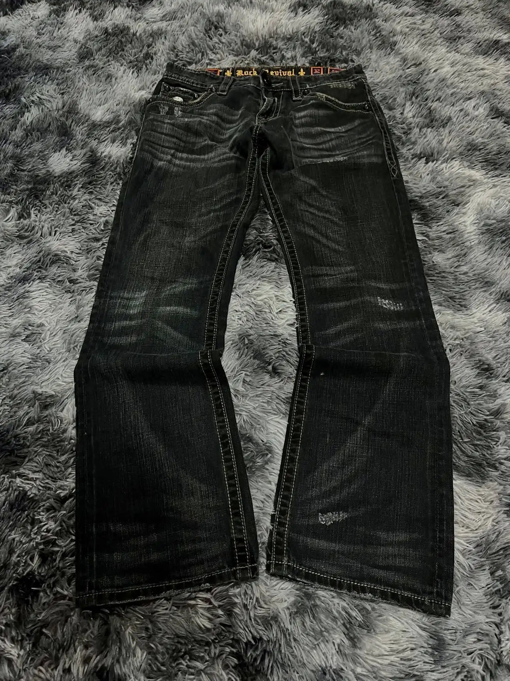 Y2K Black Washed Embroidered High-waisted Oversized Jeans Men European and American Retro Classic Loose Wide-leg Straight Pants