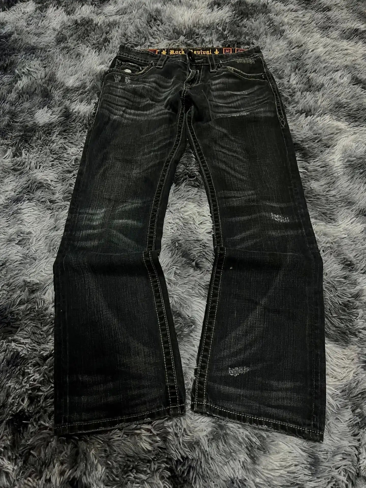 Y2K Black Washed Embroidered High-waisted Oversized Jeans Men European and American Retro Classic Loose Wide-leg Straight Pants Main image