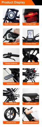High-looking electric motorcycle, 750W motor, 48V 15AH battery, can be used for transportation and off-road electric bicycles