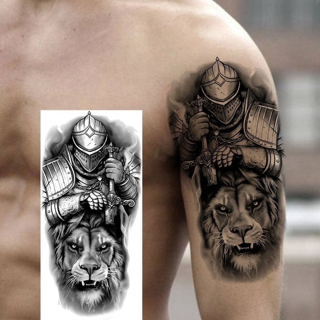 1 Sheet Waterproof Knight Warrior Gladiator Temporary Tattoos For Men Women Realistic Fake Tattoo Sticker  Forearm Tatoos Decals