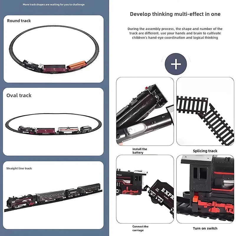 Classical Railway Freight Train Toy Electric Train Track Set with Light Tracks Model Toys for Kids Gift Children Adult Toy