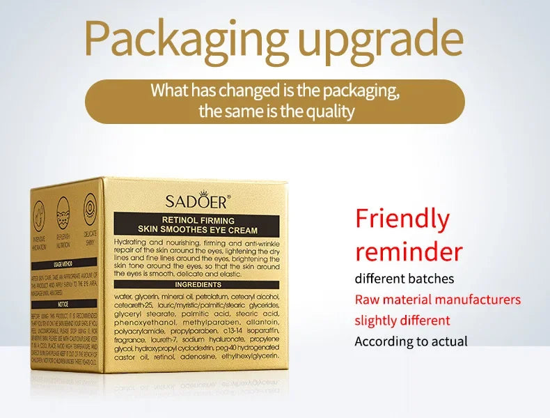 SADOER  Retinol Eye Cream Reduces Dark Circles and Wrinkles Moisturizes and Tightens The Eyes, Eye Cream Korean Eye Care Product