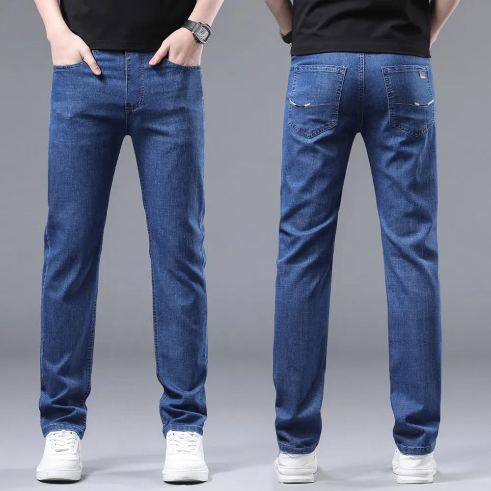 Wthinlee Business Men Jeans Casual Straight Stretch Fashion Classic Blue Black Work Denim Trousers Spring Summer Brand Clothing