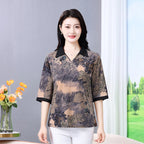Summer half sleeve Shirt Fashion Commute All-match Ice Silk Printed Button Loose Women's Blouses Top