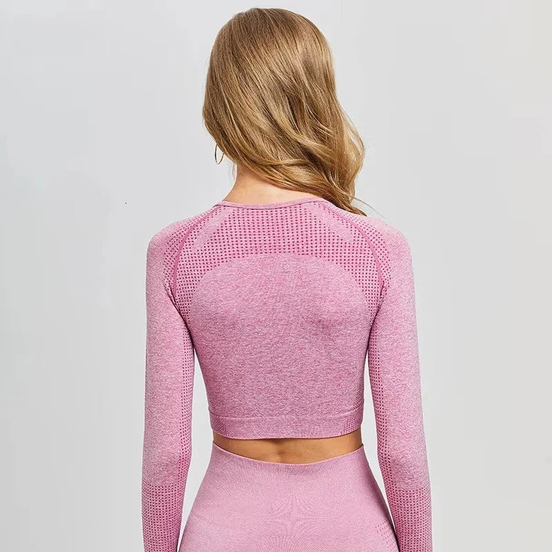 Long Sleeve Gym Crop Top Sports Yoga Top Women Seamless T-Shirts Fitness Crop Top Sport Active Wear Workout Athletic Shirts Secondary image