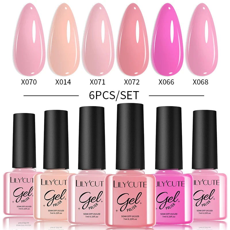 LILYCUTE Nail Gel Polish Set Pink Green Spring DIY Nail Art Design Long Lasting Soak Off UV Gel Manicure Painting Gel Vernis Kit