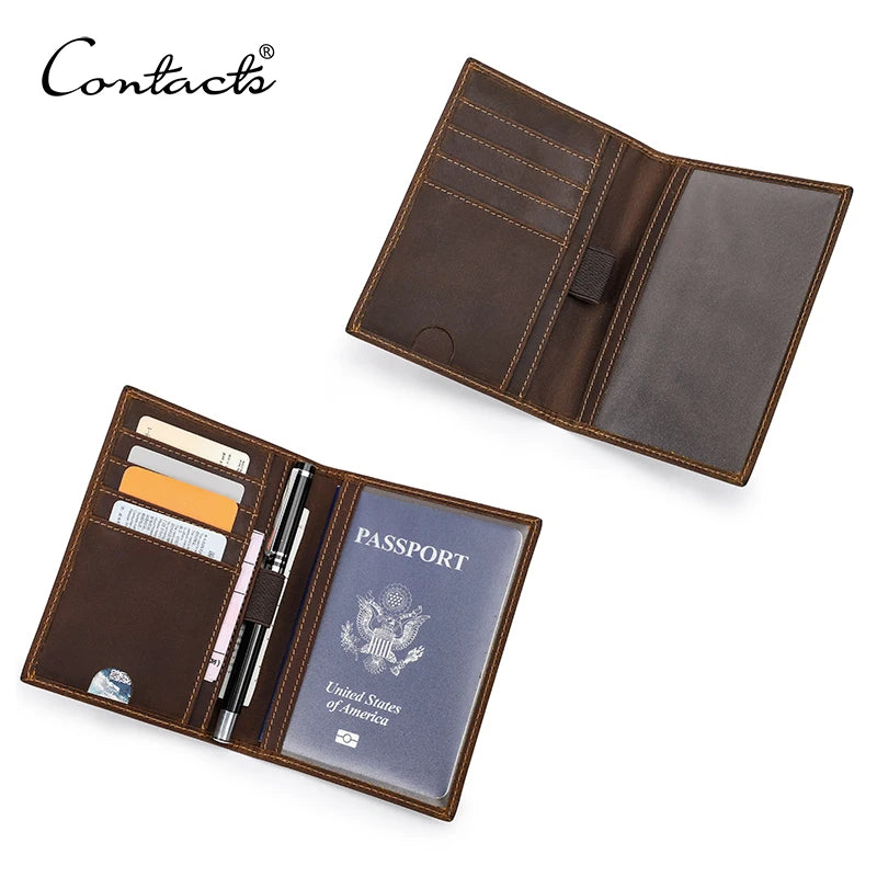 CONTACT'S Passport Holder Men Genuine Leather Mini Wallet Card Holder for Passport Vintage Passport Cover Travel Passport Wallet Image principale du produit