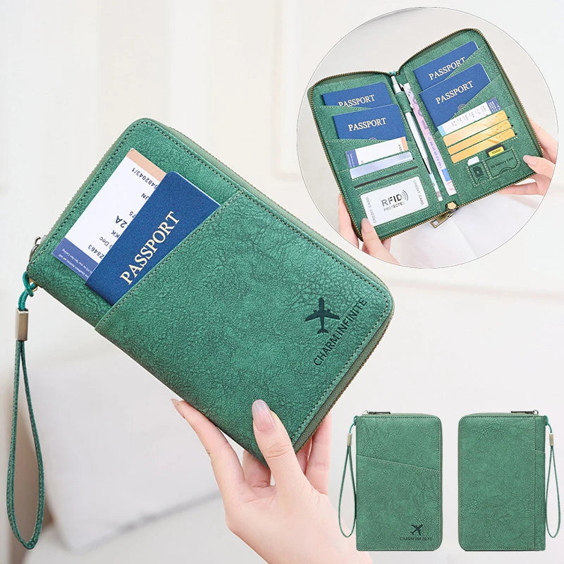 Multi-Functional RFID Blocking Passport Bag Travel Document Holder with Long Zipper Ticket Storage Wallet for Multiple Passports Image principale du produit