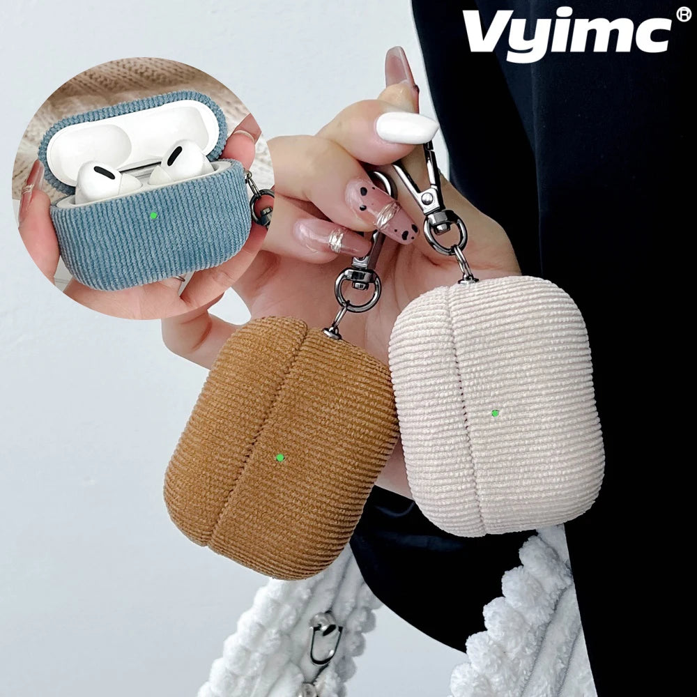 Winter Matte Corduroy Fabric Hook Earphone Case For Apple Airpods 1 2 3 4 Pro 3 2 Wireless Bluetooth Earphone Anti Scratch Cover Image principale du produit