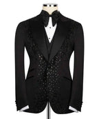 Luxury Suit 2 Pieces Set For Man Beading Tuxedos Lapel One Button Customized Blazer Casual Business Sequined Wedding Groom