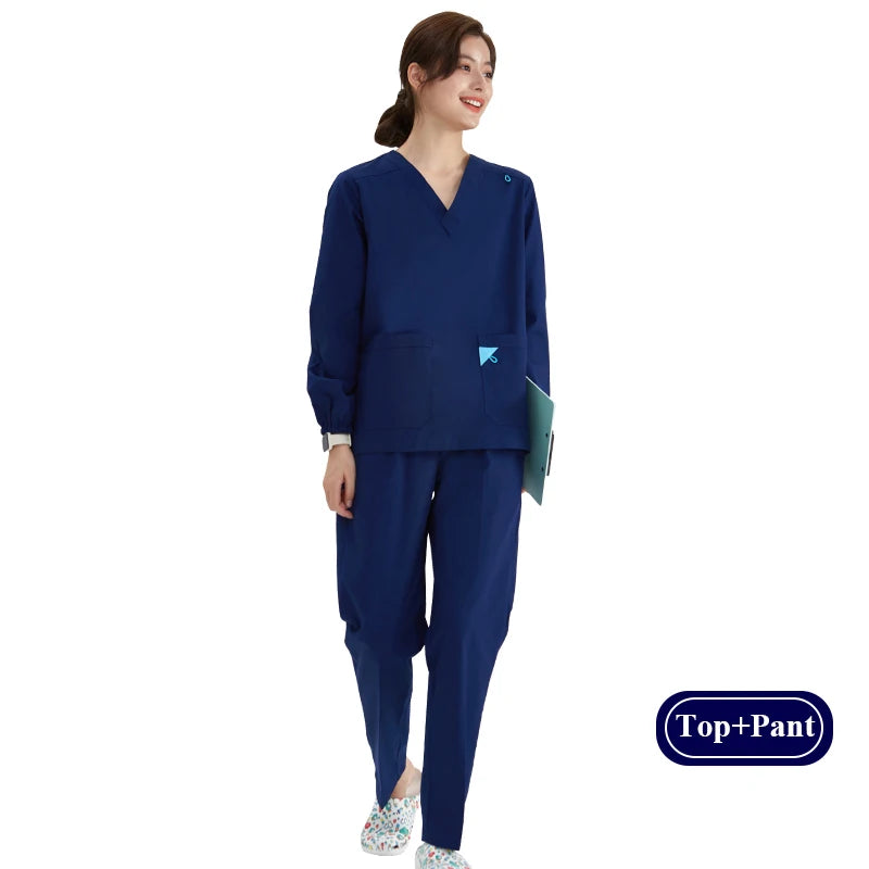 V-neck Medical Uniform Sets for Women Triangle Ring Heather Slim Nursing Outfits Dental Hospital Working Suits 202