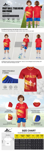 Yingruida Spain National Soccer Jersey Set for Kids Breathable Top Quality Football Uniforms Children Team Sportswear