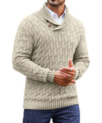 Men's Sweater Spring Shawl Collar Pullover Solid Color Sweater Casual Cable Knit Button-Up Pullover High Quality Tops US Size
