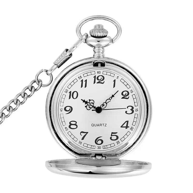 Silver Smooth Quartz Pocket Watch Mens Womens Necklace Clock Metal Stainless Steel Watches Pendant with Short Chain Gifts Image principale du produit