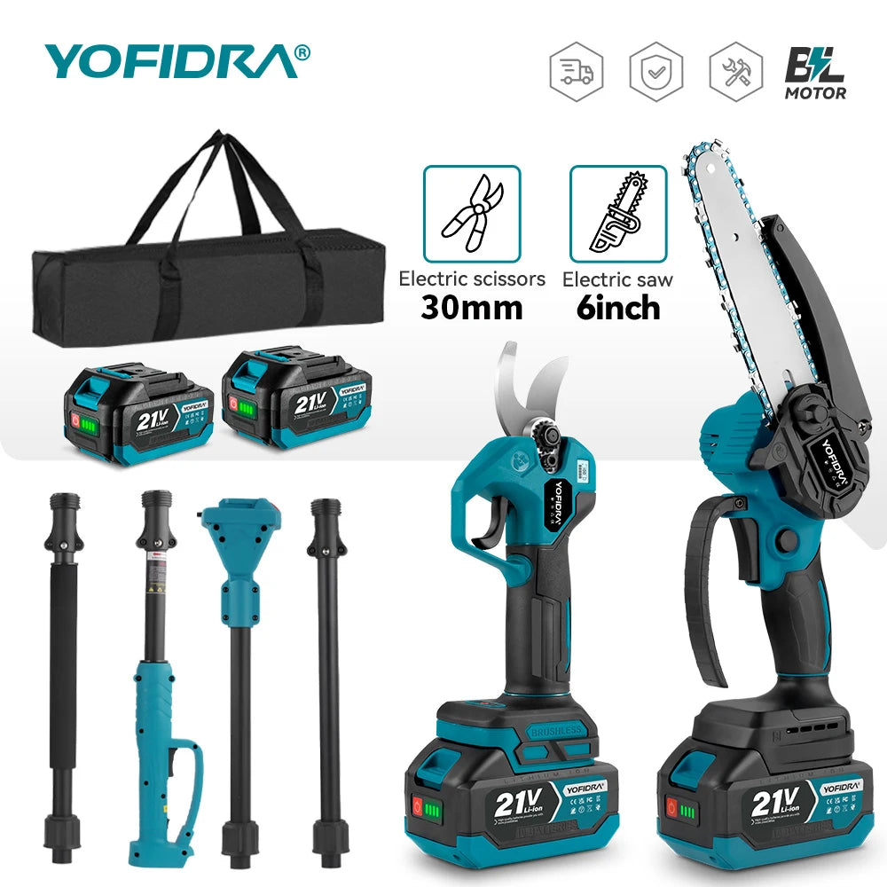 YOFIDRA Brushless Telescoping Pole Electric Chainsaw High Scalable 30MM Pruner Shear Scissor Garden Tool For Makita Battery Pin Main image