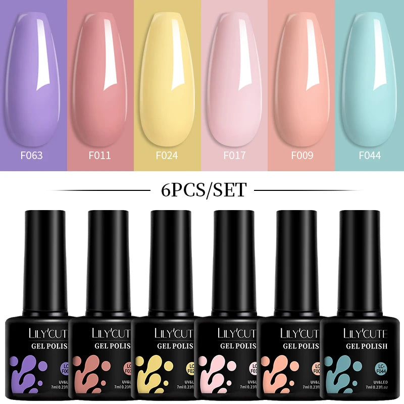 LILYCUTE 7ML 6PCS Neon Gel Nail Polish Set fluorescent Series Color Changing Semi Permanent Soak Off Manicure kit Nail Art Gel