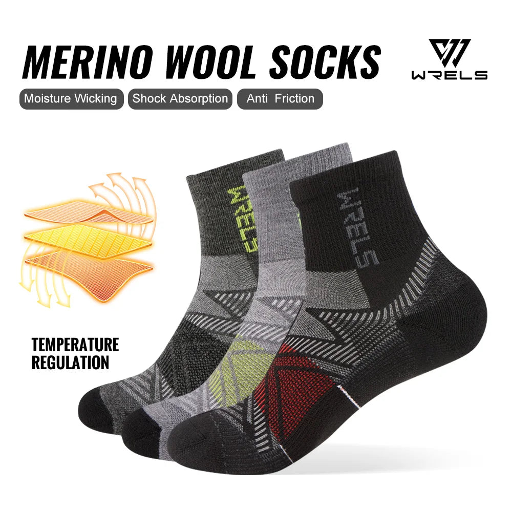 WRELS 1/2/3Pairs Merino Wool Socks Hiking Running Socks Breathable Cushion Sweat Wicking Warm Thermal Compression Wool Socks Main image