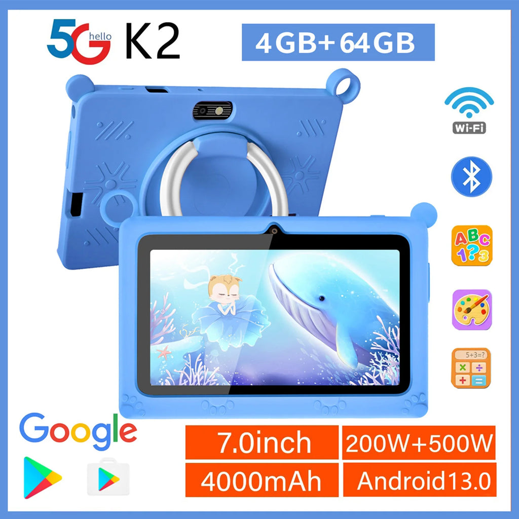 New Global Android Version 7 Inch tablets Quad Core 4GB+64GB ROM 5G WiFi Google Kids Tablets Portable Kids-Proof protective case