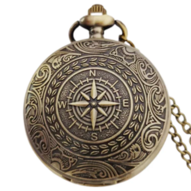 Retro Charm Neutral Fashion Compass Engraved Quartz Pocket Watch Steampunk Men's and Women's Necklace Pendant Gift Image principale du produit